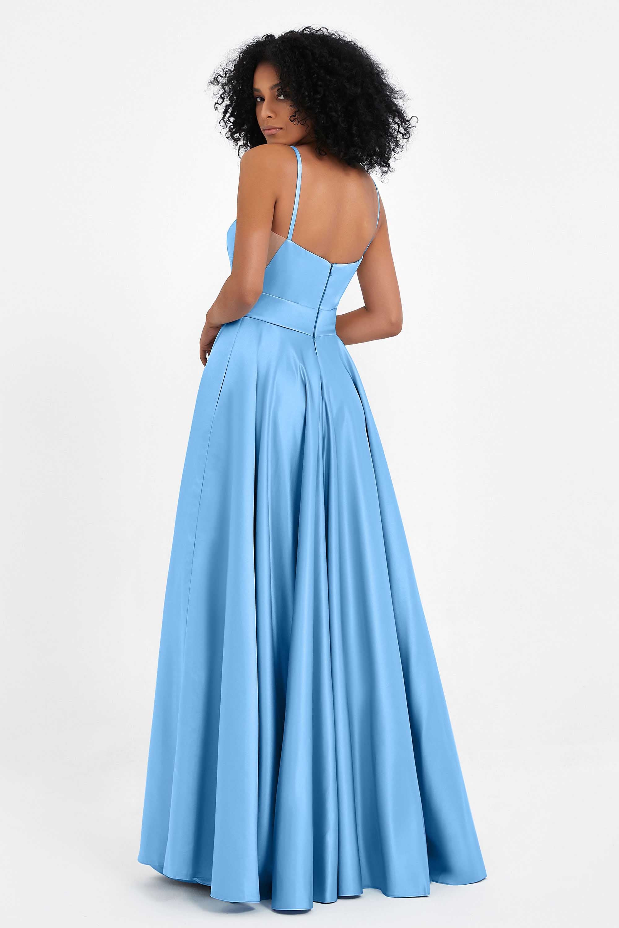 Spaghetti Straps Satin Ball Prom Gowns Long Formal Evening Party Gowns Dresses