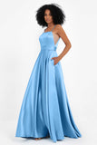 Spaghetti Straps Satin Ball Prom Gowns Long Formal Evening Party Gowns Dresses