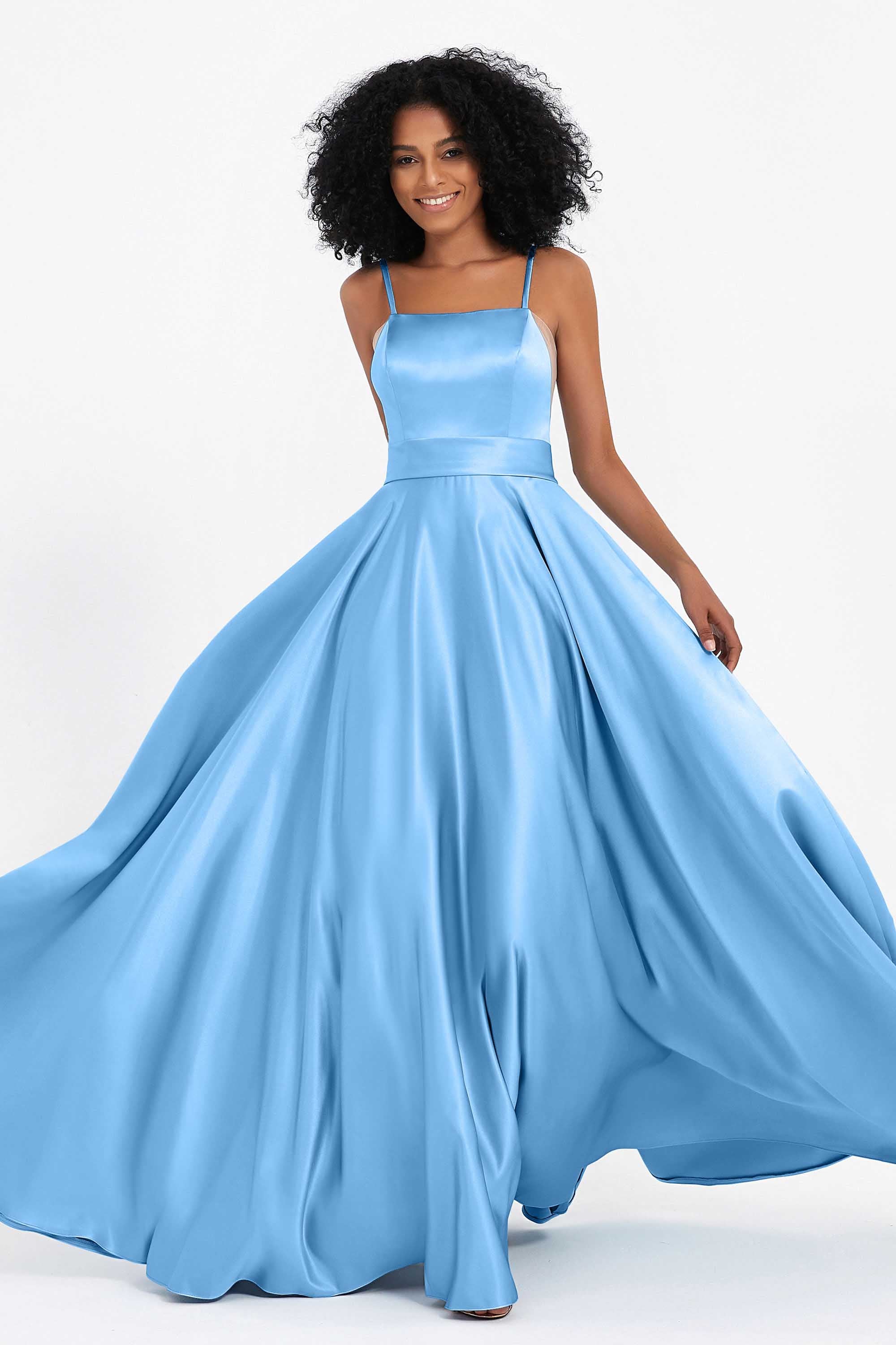 Spaghetti Straps Satin Ball Prom Gowns Long Formal Evening Party Gowns Dresses