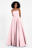 Spaghetti Straps Satin Ball Prom Gowns Long Formal Evening Party Gowns Dresses