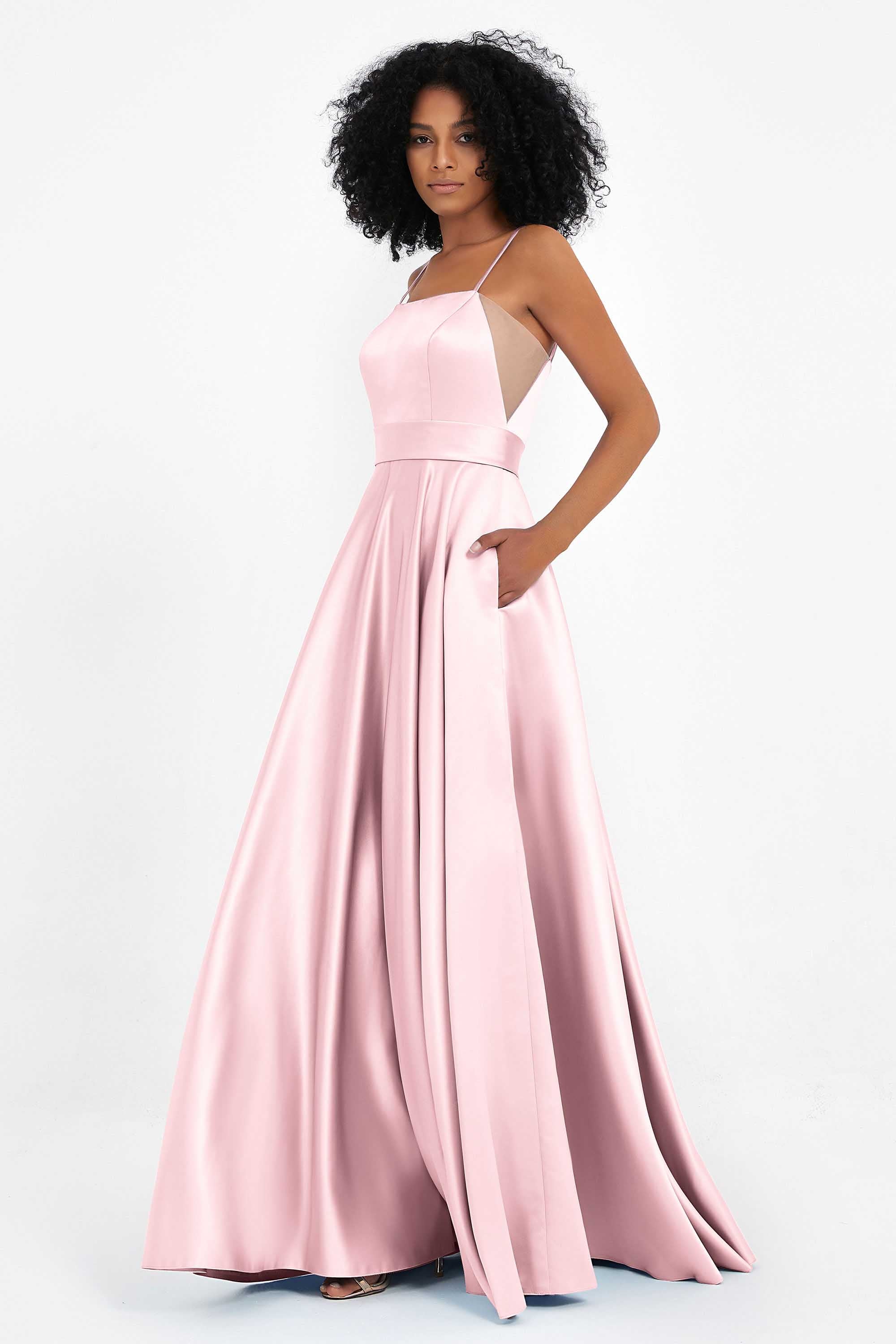 Spaghetti Straps Satin Ball Prom Gowns Long Formal Evening Party Gowns Dresses