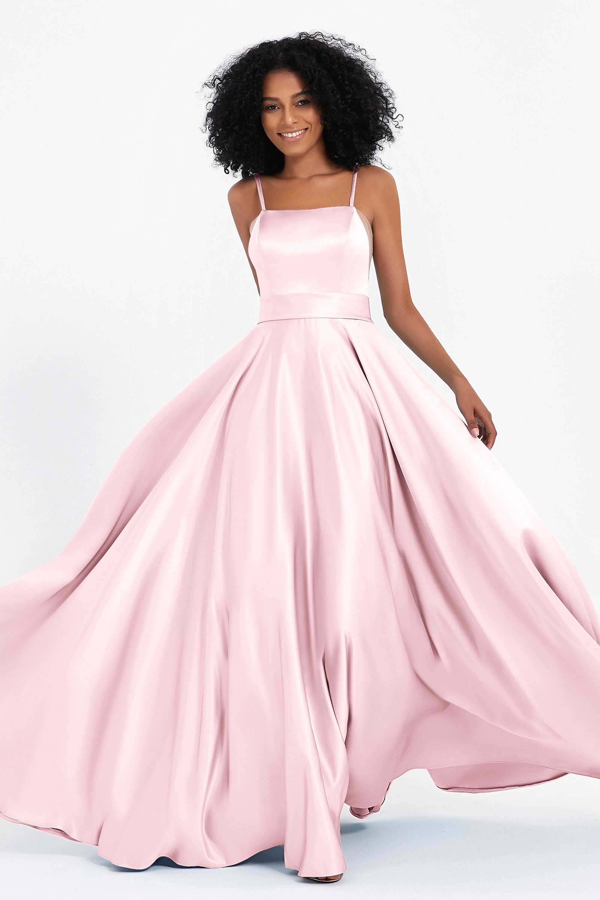 Spaghetti Straps Satin Ball Prom Gowns Long Formal Evening Party Gowns Dresses