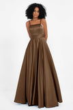 Spaghetti Straps Satin Ball Prom Gowns Long Formal Evening Party Gowns Dresses