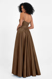 Spaghetti Straps Satin Ball Prom Gowns Long Formal Evening Party Gowns Dresses
