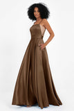 Spaghetti Straps Satin Ball Prom Gowns Long Formal Evening Party Gowns Dresses