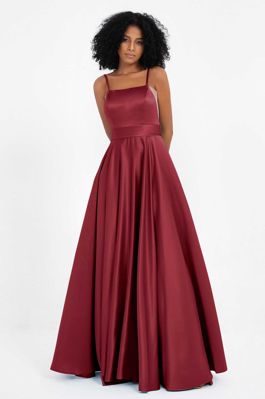 Spaghetti Straps Satin Ball Prom Gowns Long Formal Evening Party Gowns Dresses