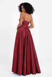 Spaghetti Straps Satin Ball Prom Gowns Long Formal Evening Party Gowns Dresses