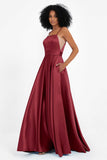 Spaghetti Straps Satin Ball Prom Gowns Long Formal Evening Party Gowns Dresses