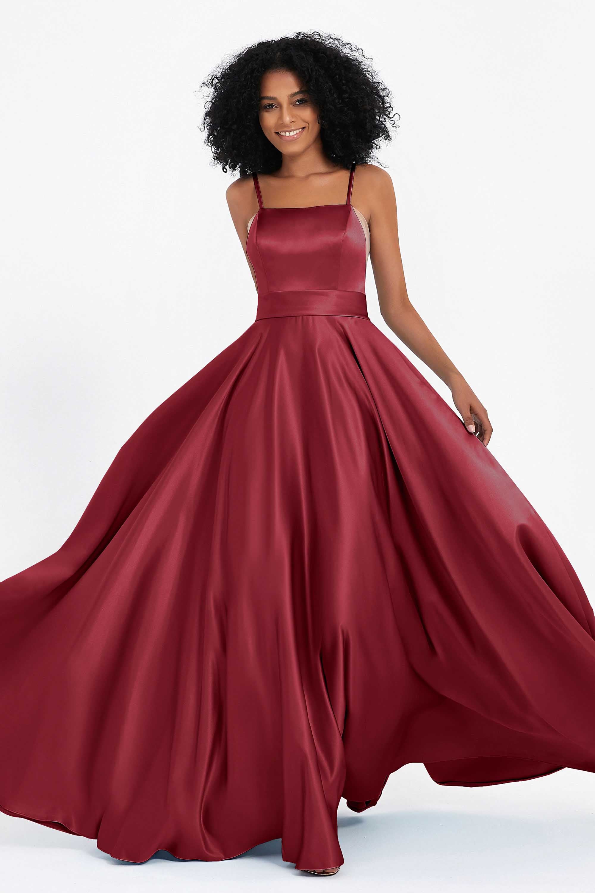 Spaghetti Straps Satin Ball Prom Gowns Long Formal Evening Party Gowns Dresses