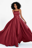 Spaghetti Straps Satin Ball Prom Gowns Long Formal Evening Party Gowns Dresses