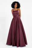 Spaghetti Straps Satin Ball Prom Gowns Long Formal Evening Party Gowns Dresses
