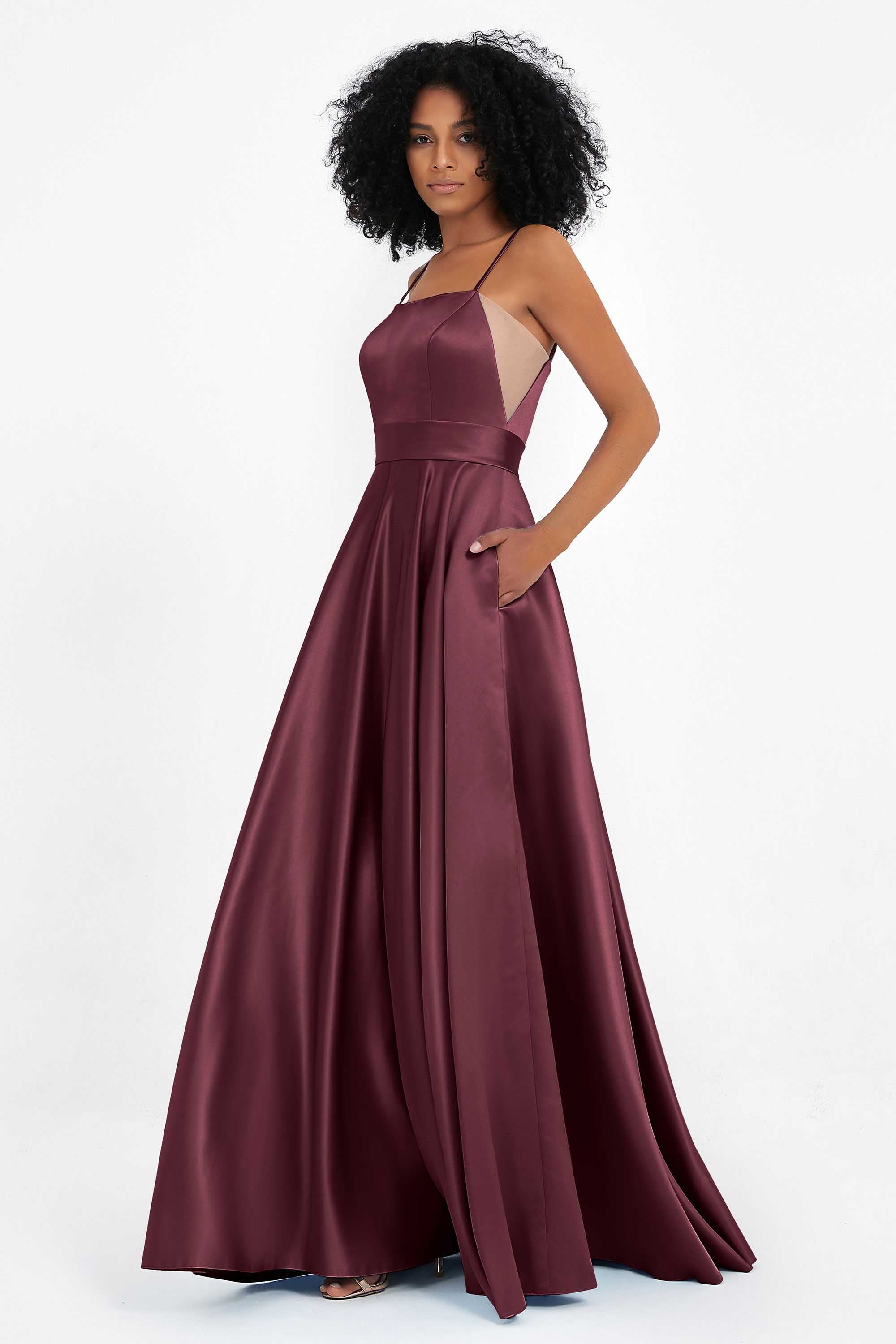 Spaghetti Straps Satin Ball Prom Gowns Long Formal Evening Party Gowns Dresses