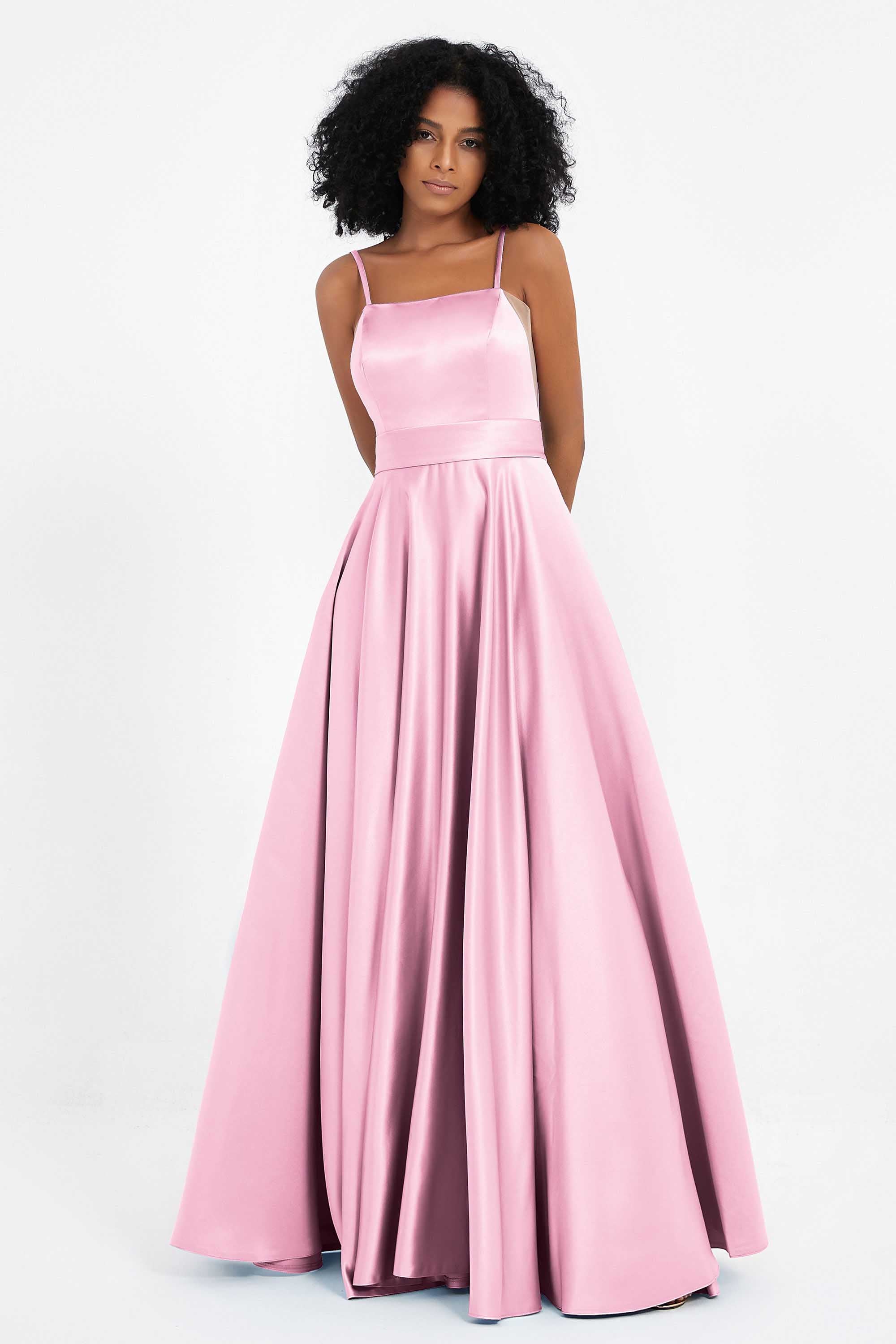 Spaghetti Straps Satin Ball Prom Gowns Long Formal Evening Party Gowns Dresses