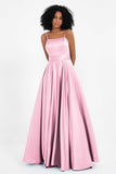 Spaghetti Straps Satin Ball Prom Gowns Long Formal Evening Party Gowns Dresses