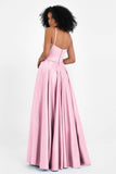 Spaghetti Straps Satin Ball Prom Gowns Long Formal Evening Party Gowns Dresses