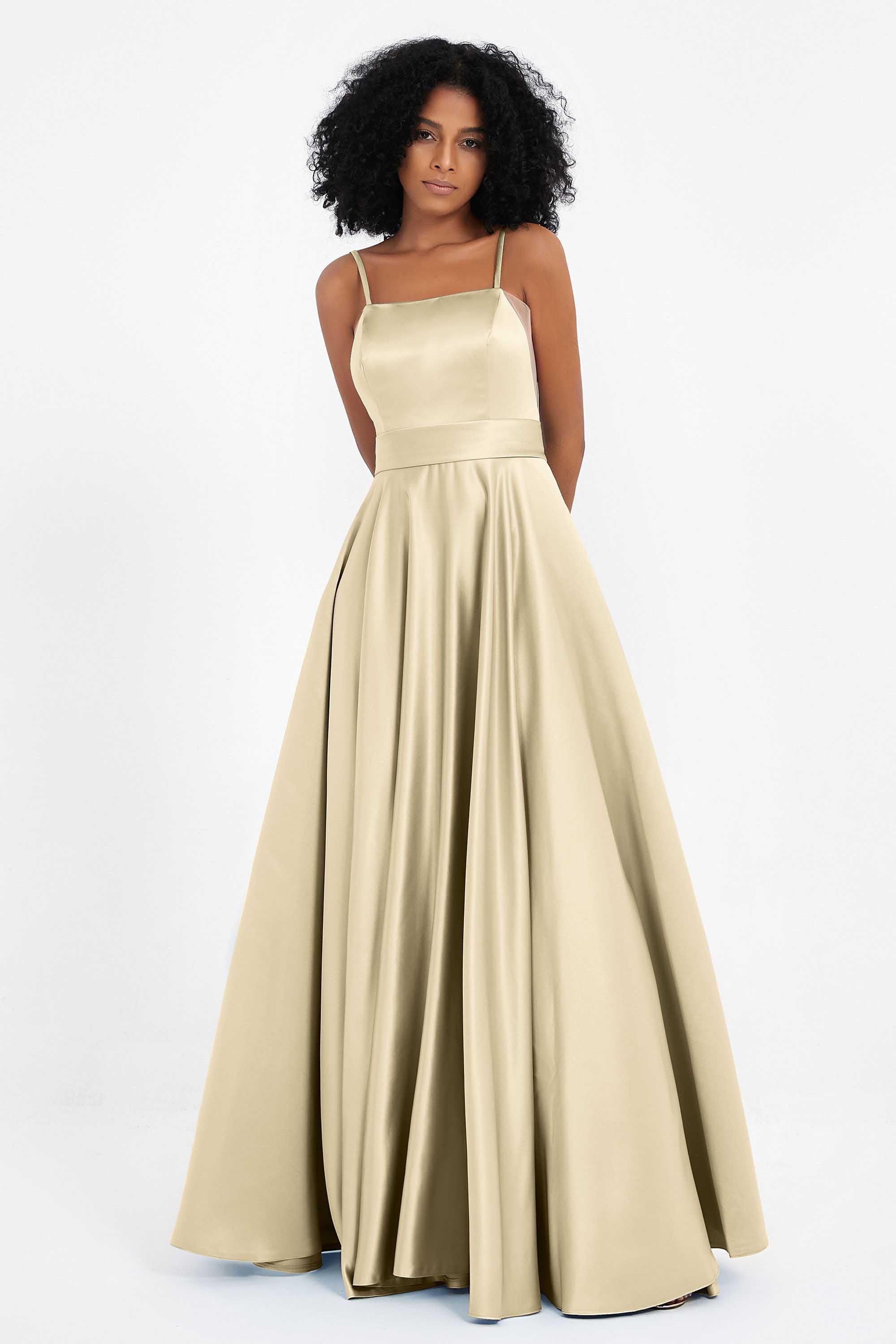 Spaghetti Straps Satin Ball Prom Gowns Long Formal Evening Party Gowns Dresses