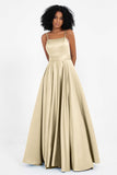 Spaghetti Straps Satin Ball Prom Gowns Long Formal Evening Party Gowns Dresses