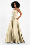Spaghetti Straps Satin Ball Prom Gowns Long Formal Evening Party Gowns Dresses