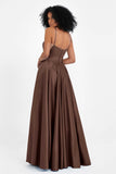 Spaghetti Straps Satin Ball Prom Gowns Long Formal Evening Party Gowns Dresses