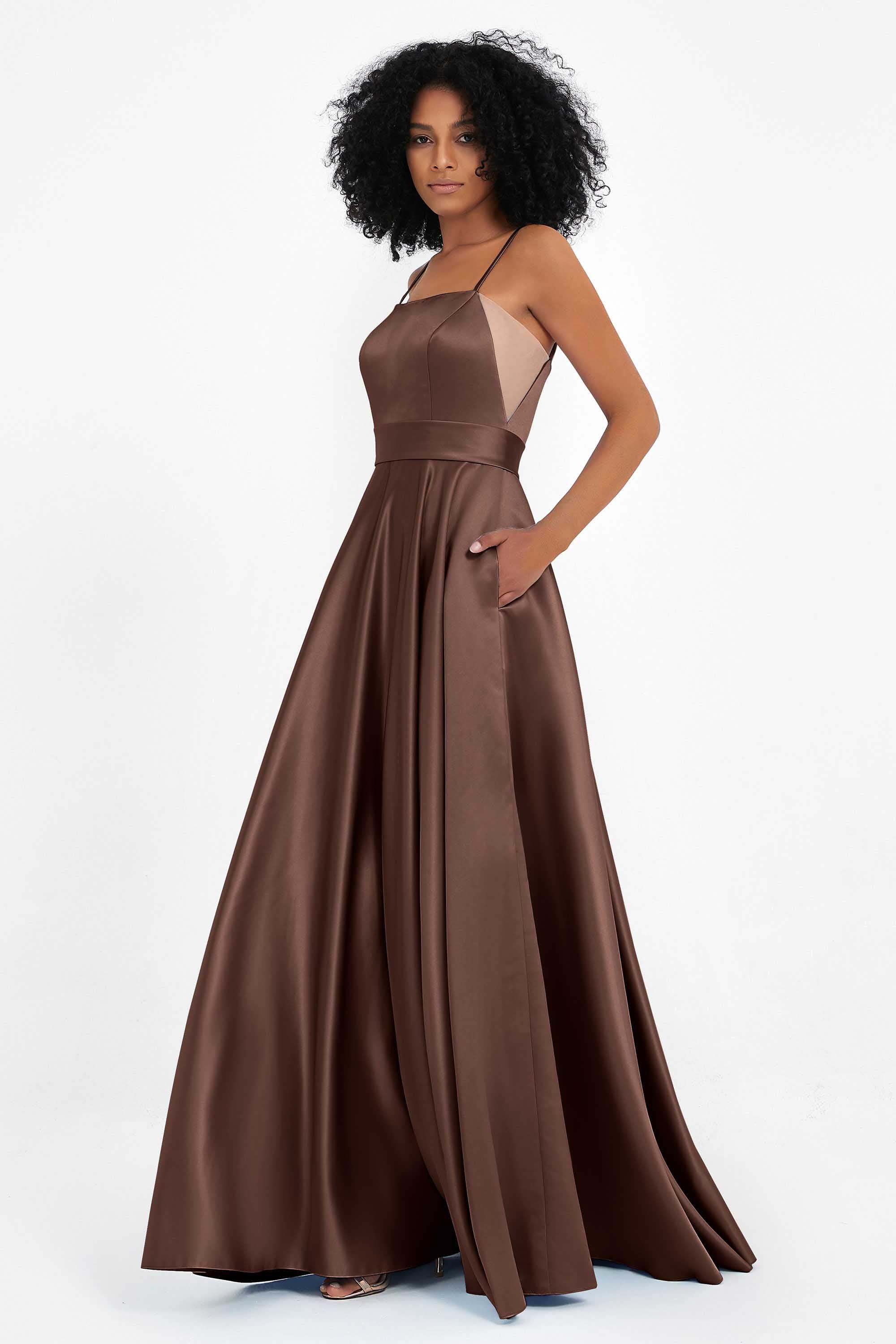 Spaghetti Straps Satin Ball Prom Gowns Long Formal Evening Party Gowns Dresses