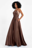 Spaghetti Straps Satin Ball Prom Gowns Long Formal Evening Party Gowns Dresses