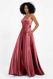 Spaghetti Straps Satin Ball Prom Gowns Long Formal Evening Party Gowns Dresses