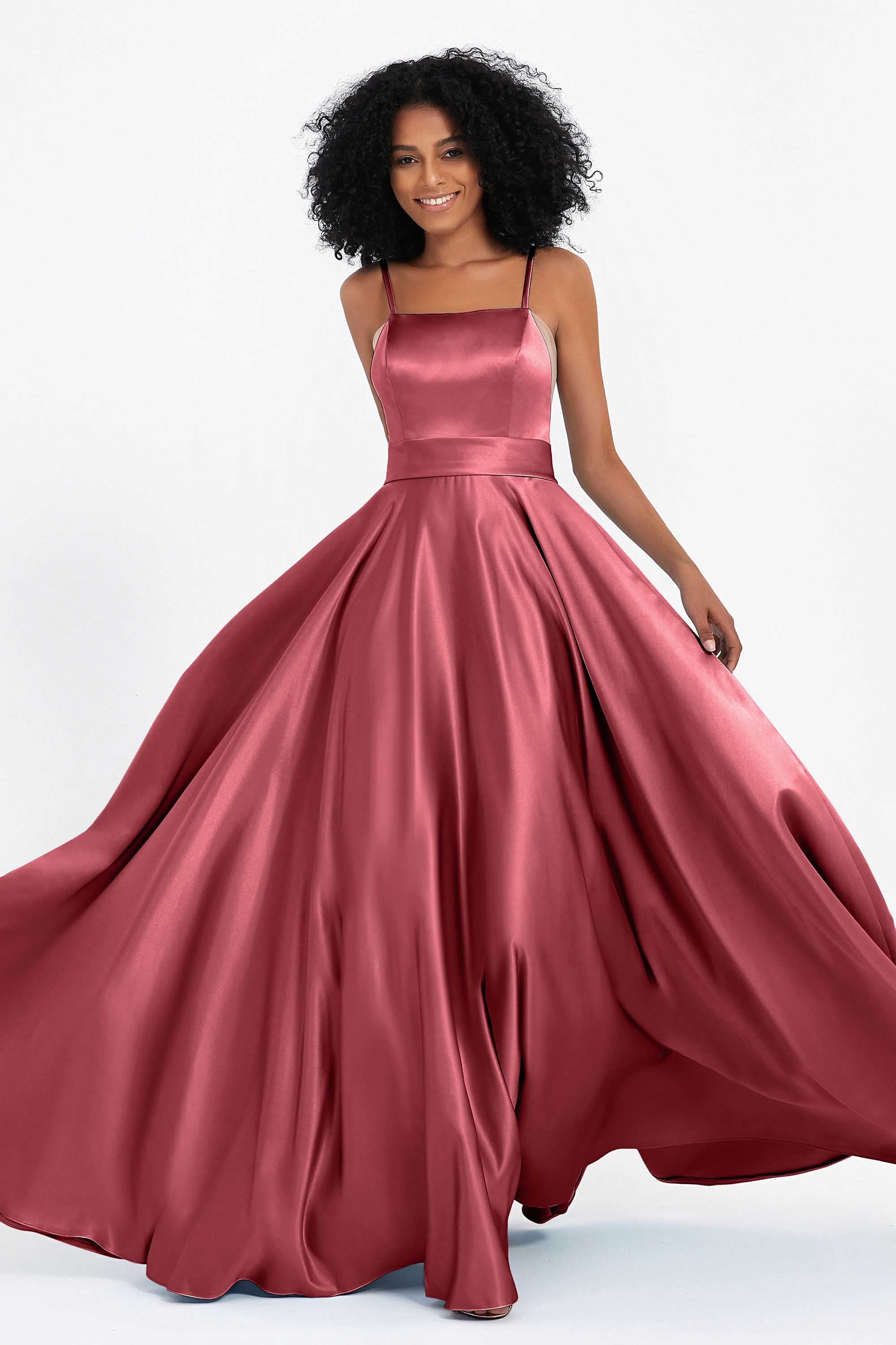 Spaghetti Straps Satin Ball Prom Gowns Long Formal Evening Party Gowns Dresses