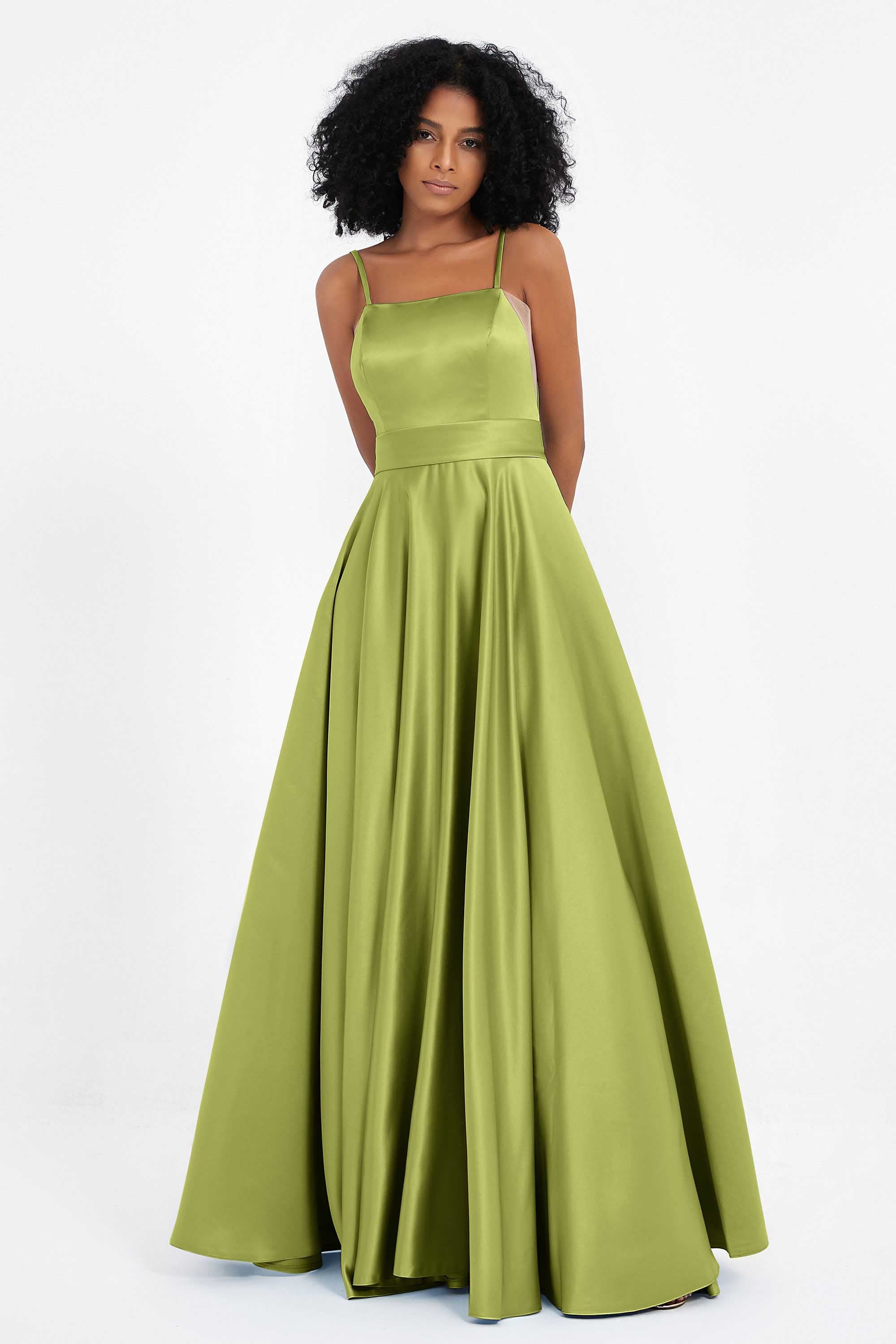 Spaghetti Straps Satin Ball Prom Gowns Long Formal Evening Party Gowns Dresses