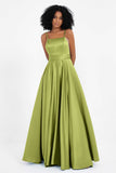 Spaghetti Straps Satin Ball Prom Gowns Long Formal Evening Party Gowns Dresses