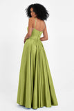 Spaghetti Straps Satin Ball Prom Gowns Long Formal Evening Party Gowns Dresses
