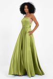 Spaghetti Straps Satin Ball Prom Gowns Long Formal Evening Party Gowns Dresses