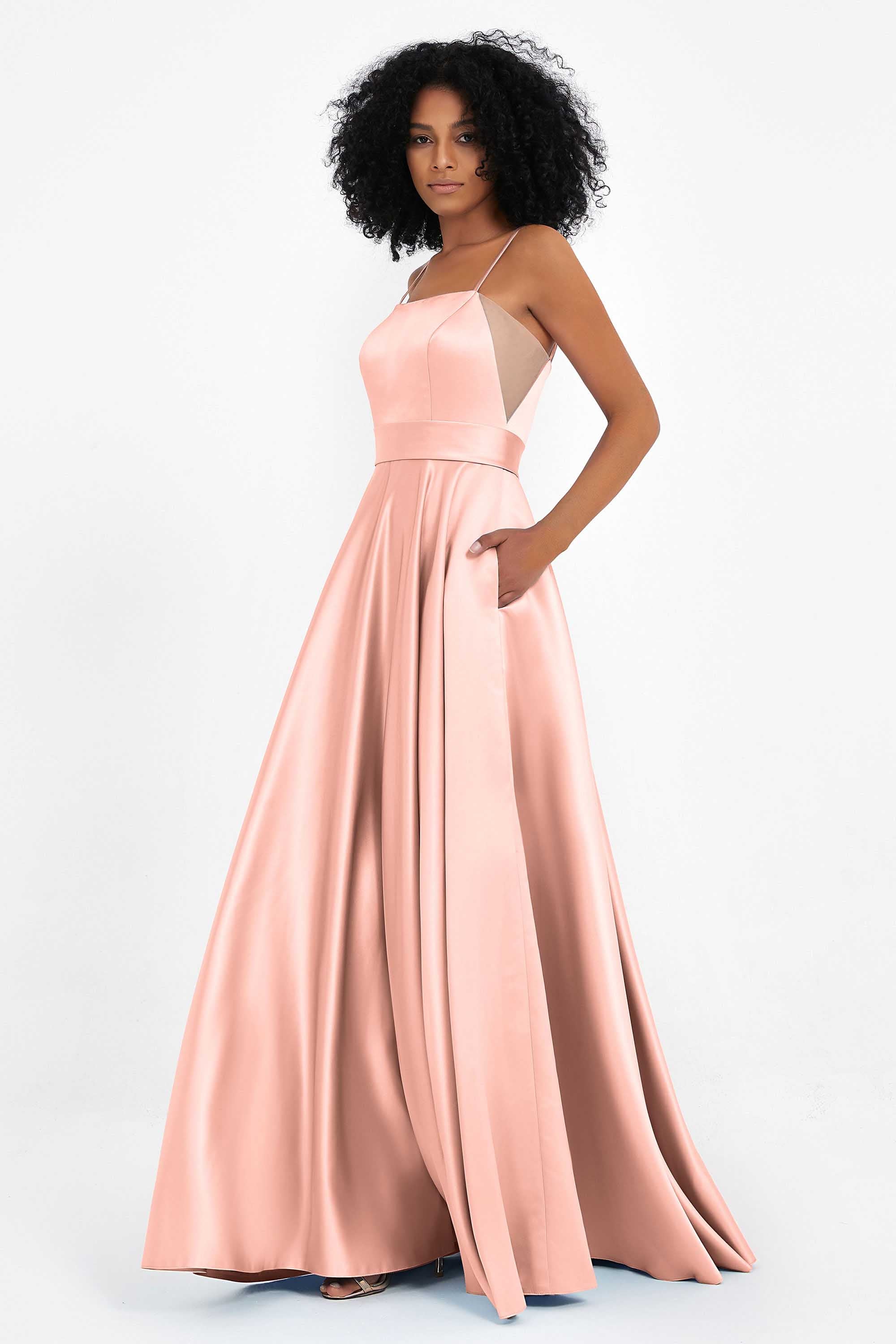 Spaghetti Straps Satin Ball Prom Gowns Long Formal Evening Party Gowns Dresses