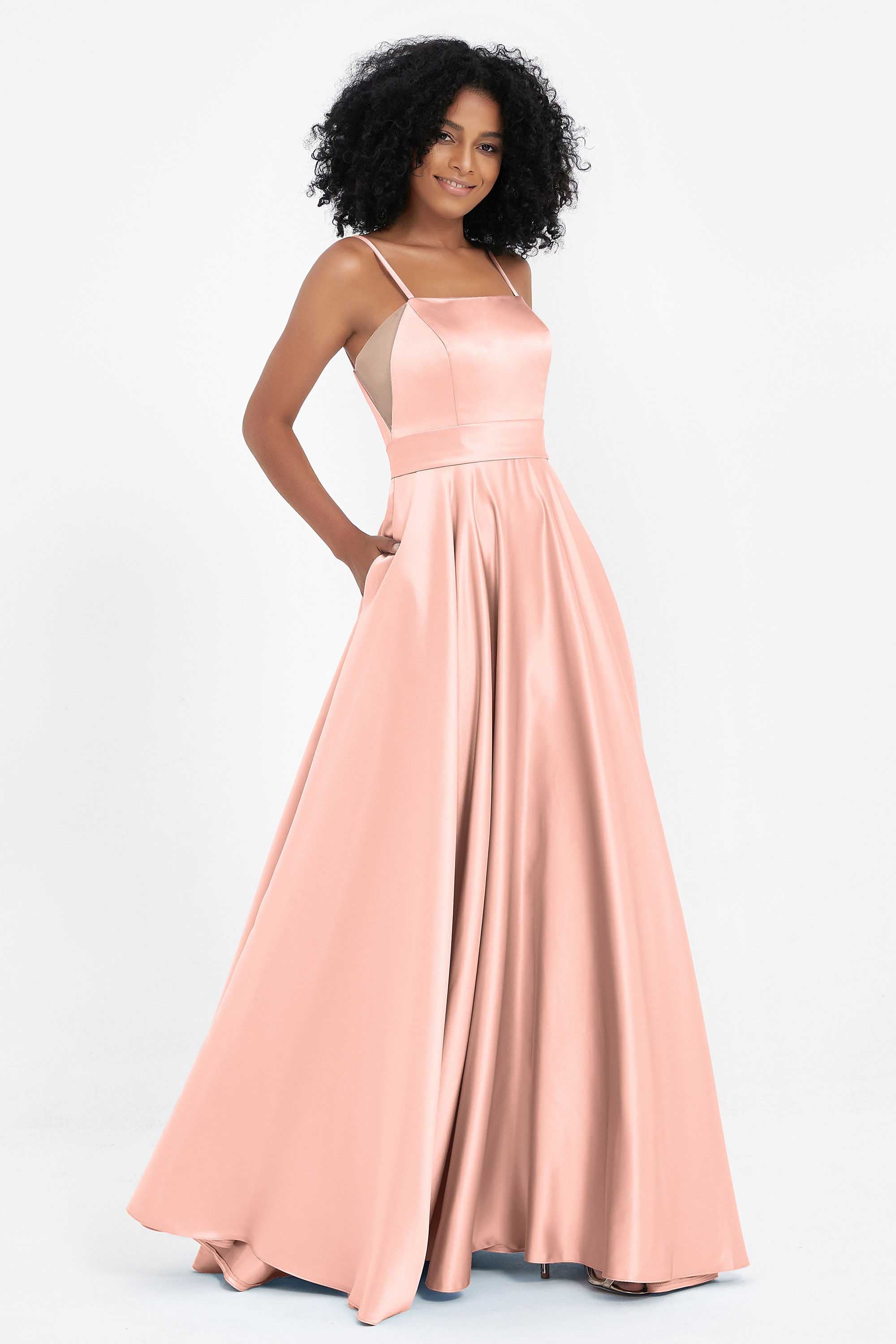 Spaghetti Straps Satin Ball Prom Gowns Long Formal Evening Party Gowns Dresses