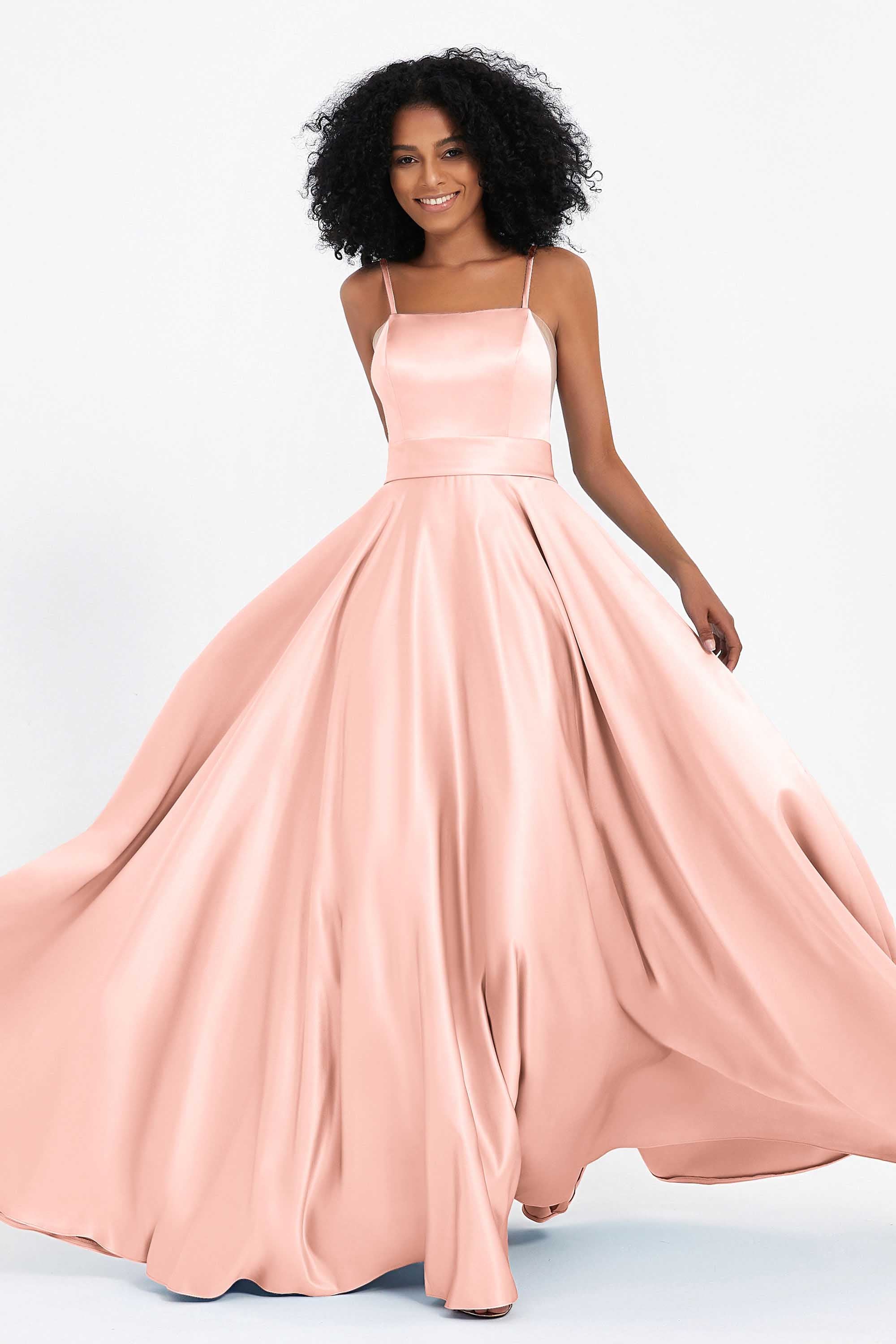 Spaghetti Straps Satin Ball Prom Gowns Long Formal Evening Party Gowns Dresses