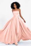 Spaghetti Straps Satin Ball Prom Gowns Long Formal Evening Party Gowns Dresses