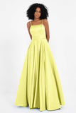 Spaghetti Straps Satin Ball Prom Gowns Long Formal Evening Party Gowns Dresses