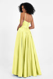 Spaghetti Straps Satin Ball Prom Gowns Long Formal Evening Party Gowns Dresses