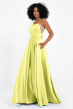 Spaghetti Straps Satin Ball Prom Gowns Long Formal Evening Party Gowns Dresses