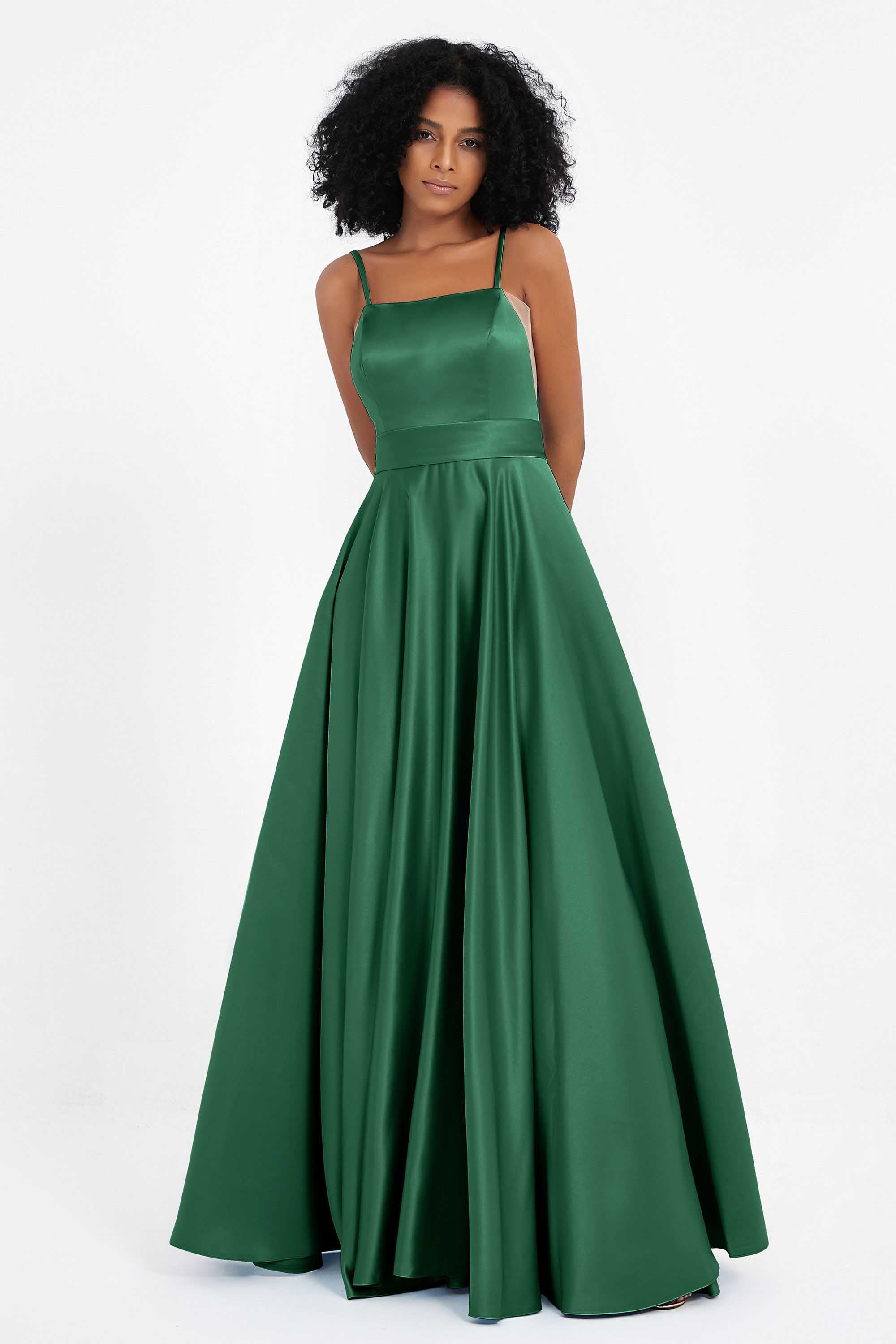 Spaghetti Straps Satin Ball Prom Gowns Long Formal Evening Party Gowns Dresses