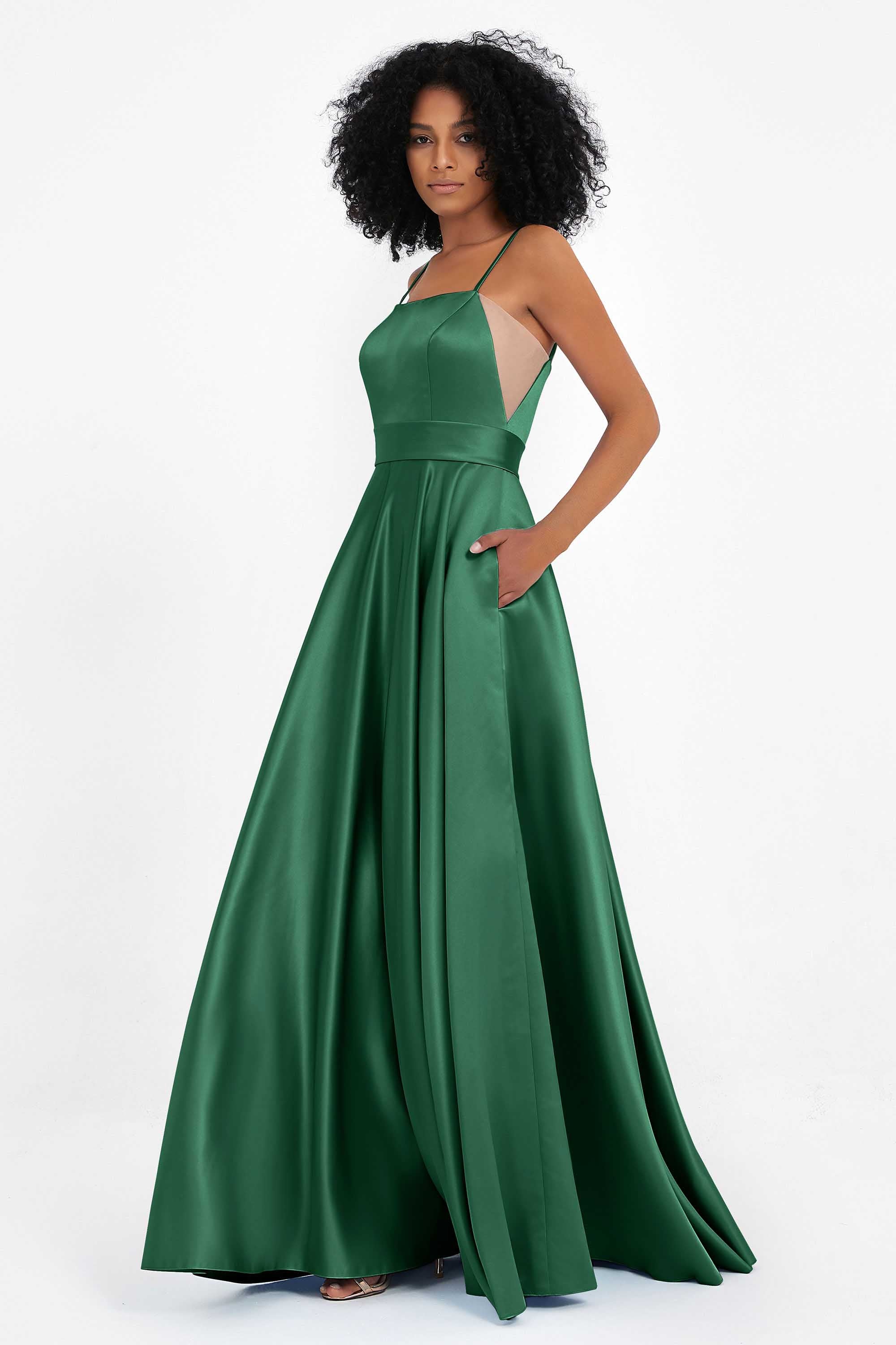 Spaghetti Straps Satin Ball Prom Gowns Long Formal Evening Party Gowns Dresses