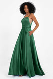 Spaghetti Straps Satin Ball Prom Gowns Long Formal Evening Party Gowns Dresses