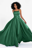 Spaghetti Straps Satin Ball Prom Gowns Long Formal Evening Party Gowns Dresses