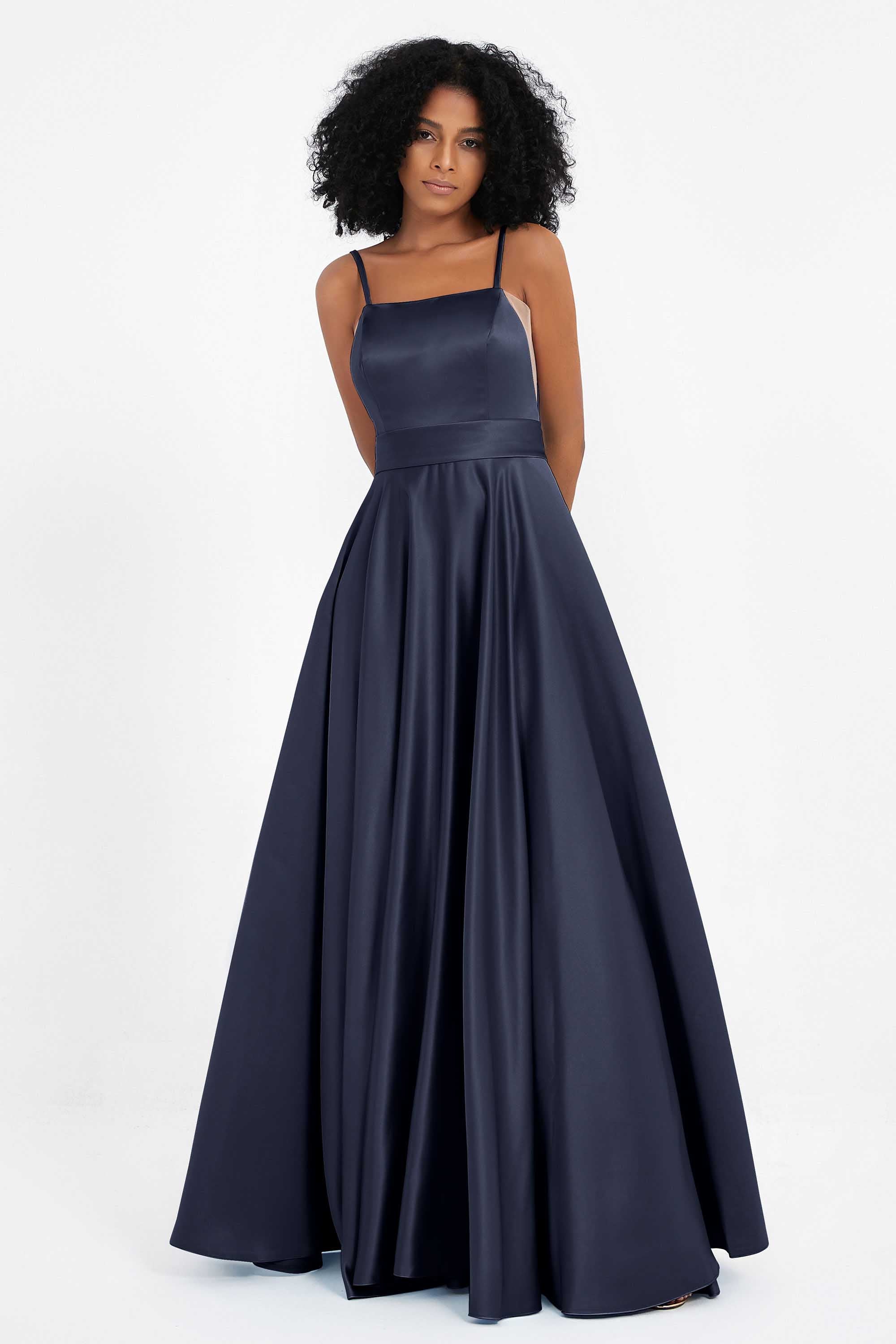 Spaghetti Straps Satin Ball Prom Gowns Long Formal Evening Party Gowns Dresses
