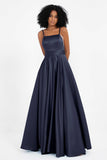 Spaghetti Straps Satin Ball Prom Gowns Long Formal Evening Party Gowns Dresses