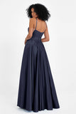 Spaghetti Straps Satin Ball Prom Gowns Long Formal Evening Party Gowns Dresses