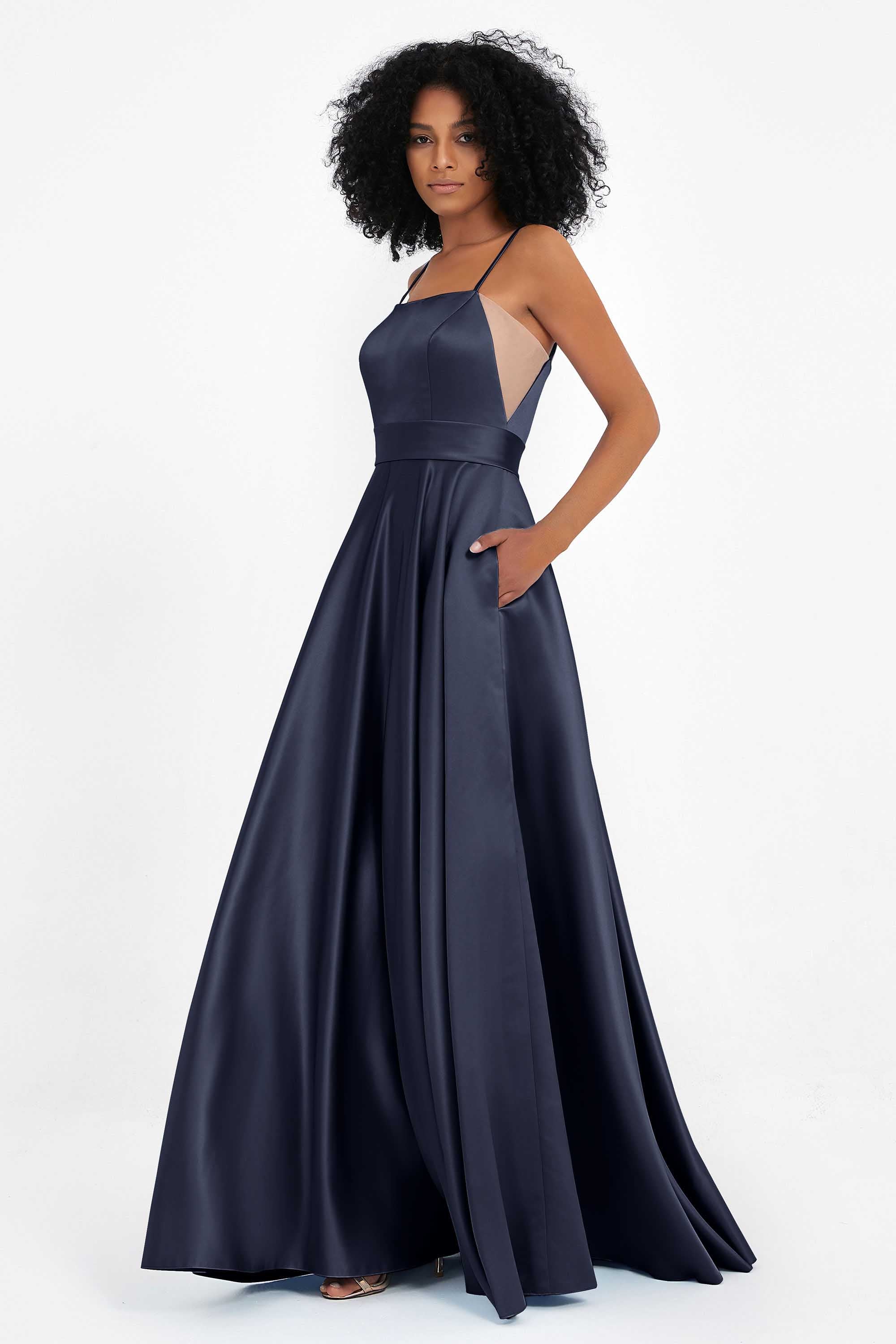Spaghetti Straps Satin Ball Prom Gowns Long Formal Evening Party Gowns Dresses