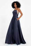 Spaghetti Straps Satin Ball Prom Gowns Long Formal Evening Party Gowns Dresses