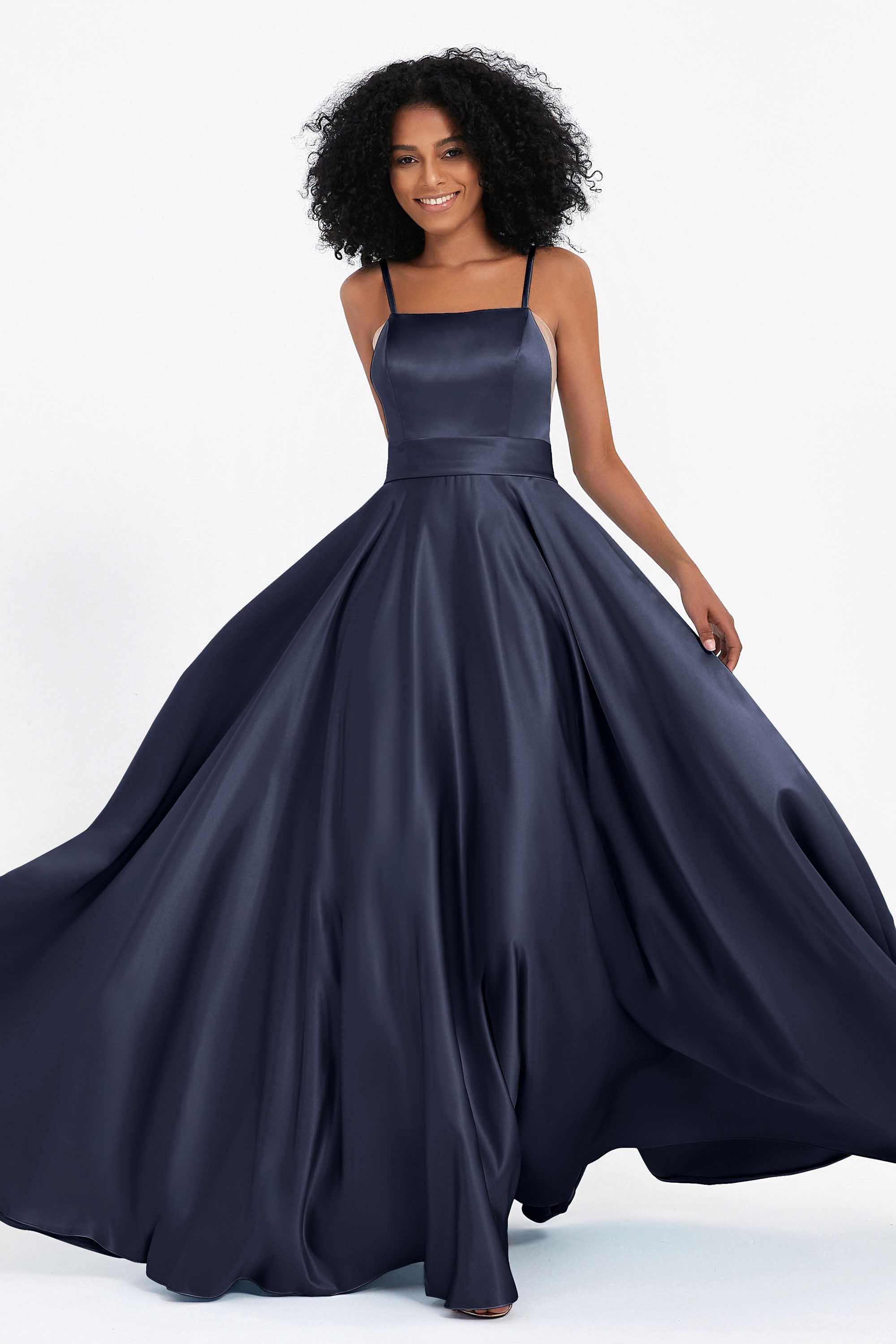 Spaghetti Straps Satin Ball Prom Gowns Long Formal Evening Party Gowns Dresses