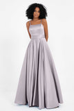Spaghetti Straps Satin Ball Prom Gowns Long Formal Evening Party Gowns Dresses