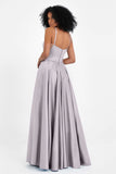 Spaghetti Straps Satin Ball Prom Gowns Long Formal Evening Party Gowns Dresses